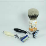 Men shaving brush and set of 3 blades for shaving